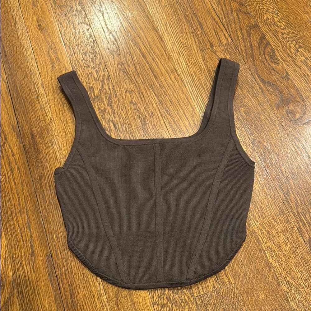 NWT Aritzia Babaton Sculpt Knit Bustier Rich Mocha Brown - Picture 3 of 5